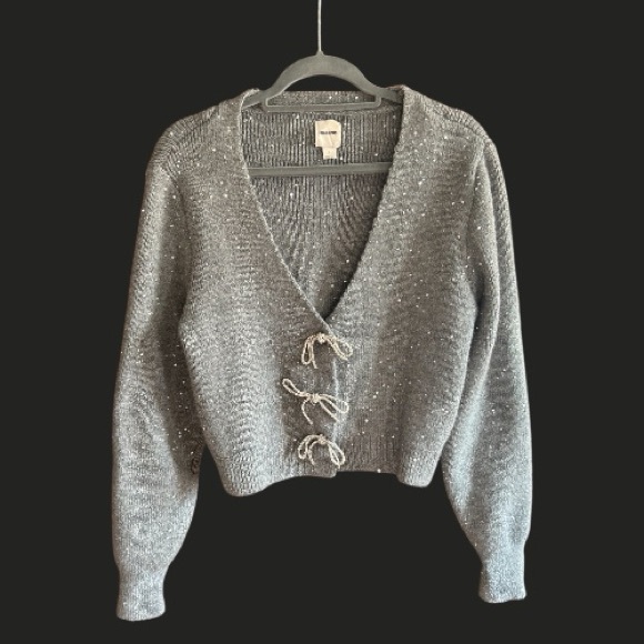 MAEVE ANTHROPOLOGIE Shiny Bow Cardigan Sweater L - Picture 5 of 14
